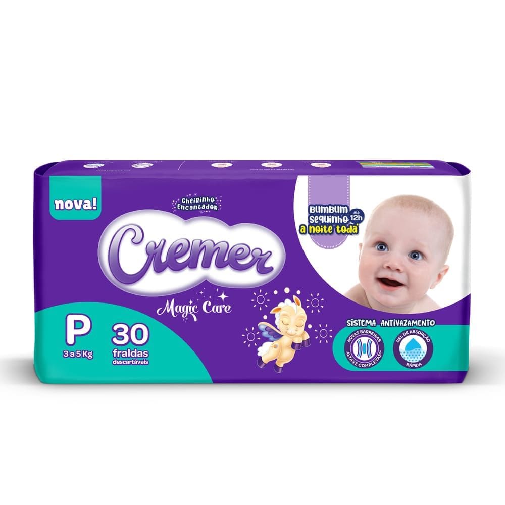 Fralda Cremer Magic Care Tamanho P Pacote Jumbo 30 Unidades Descartáveis