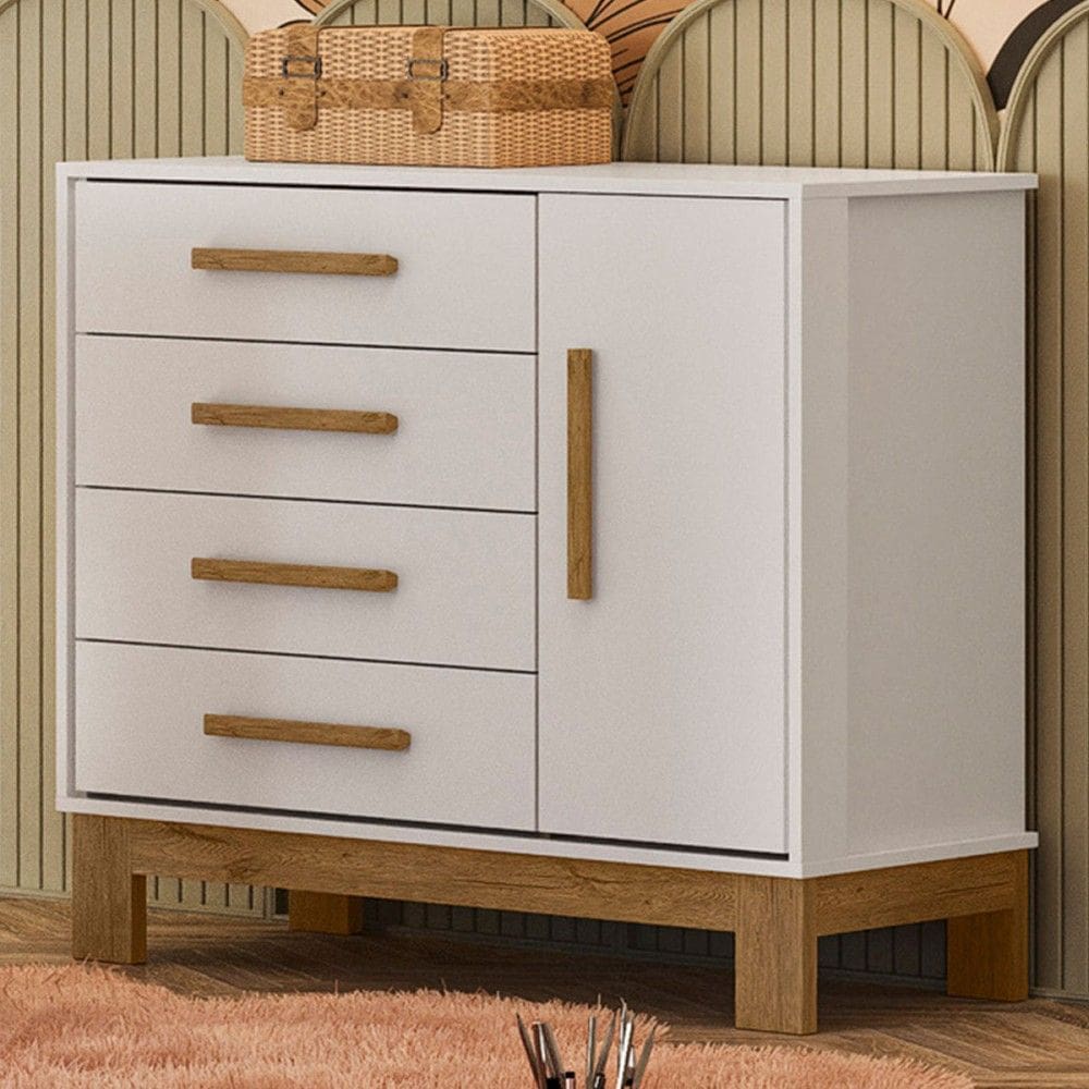 Cômoda Infantil Encanto 1 Porta 4 Gavetas Branco
