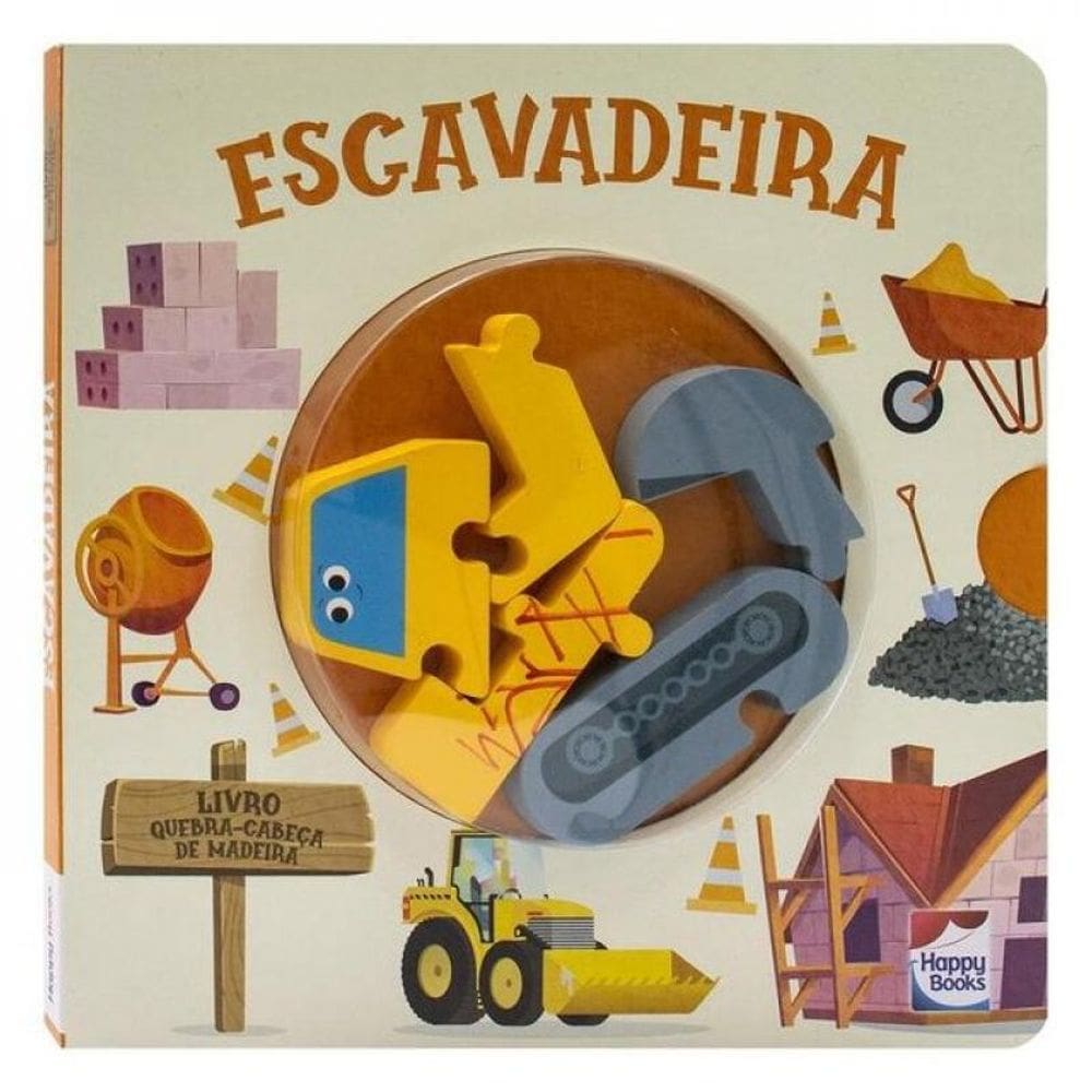 Livro Quebra-Cabeça De Madeira: Escavadeira