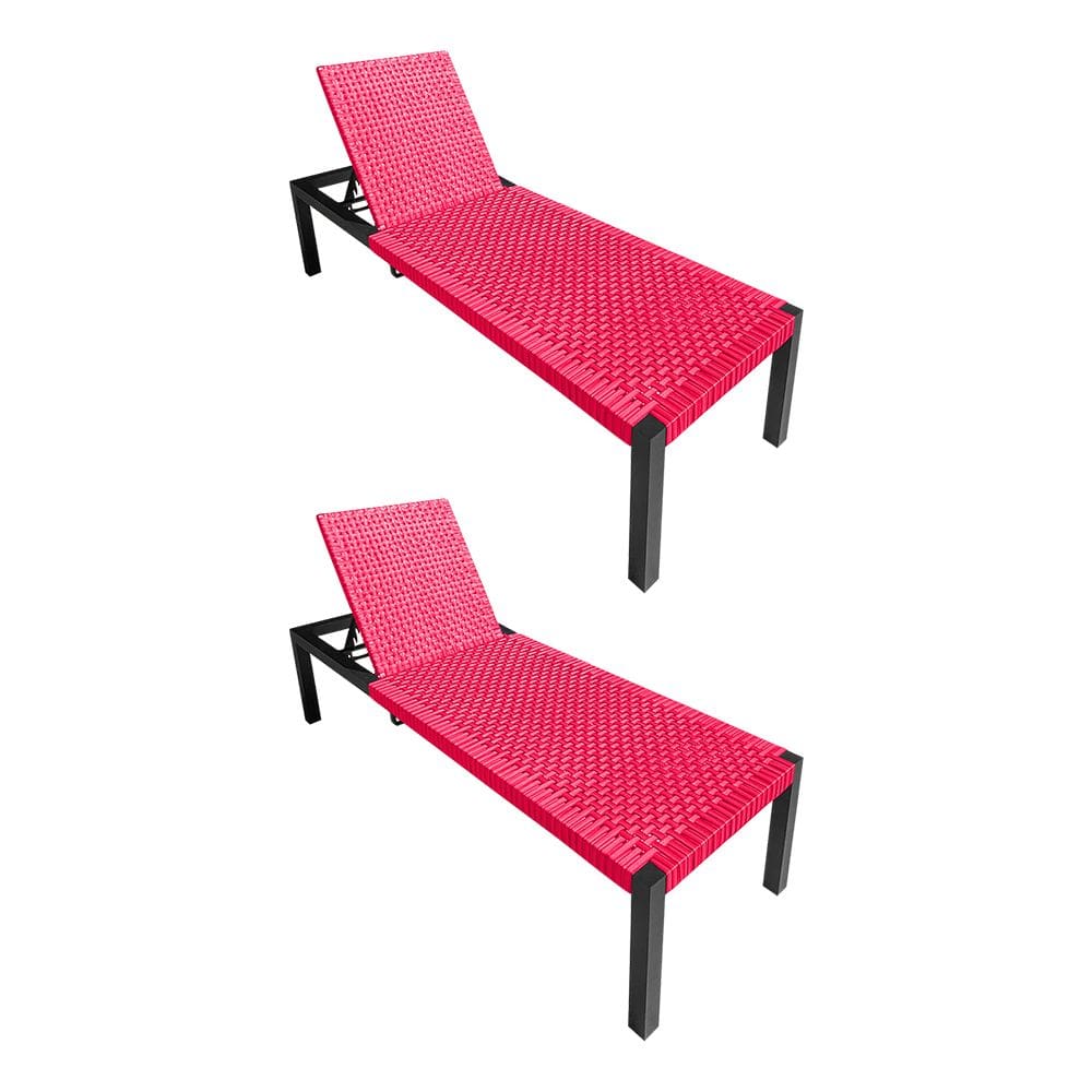 Kit 2 Espreguiçadeiras Cancun Alumínio Junco Sintético Trançado Rosa Unicolor