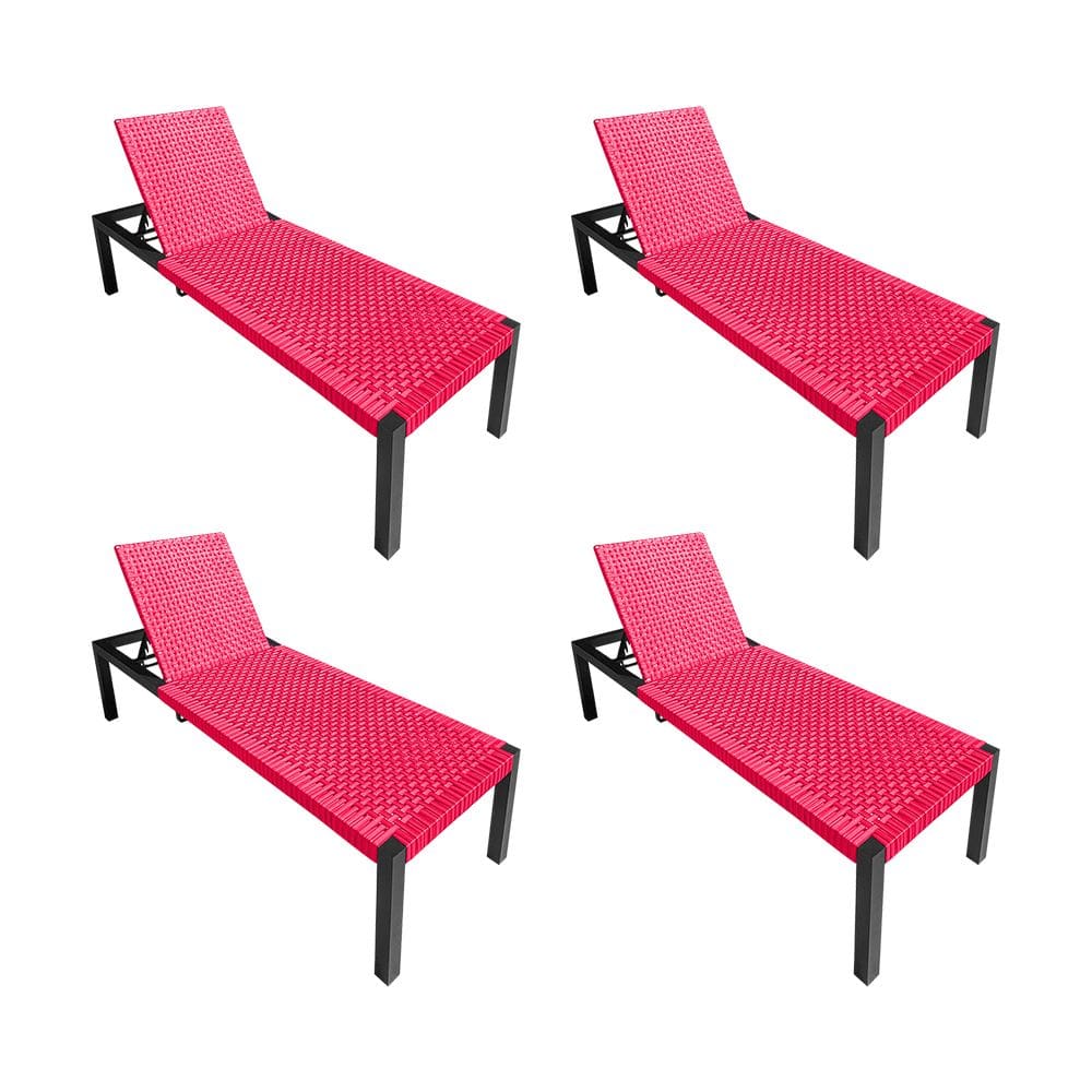 Kit 4 Espreguiçadeiras Cancun Alumínio Junco Sintético Trançado Rosa Unicolor
