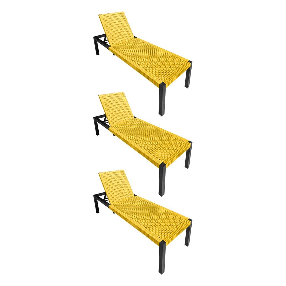 Kit 3 Espreguiçadeiras Cancun Alumínio Junco Sintético Trançado Amarelo Unicolor