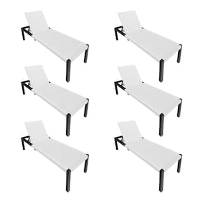 Kit 6 Espreguiçadeiras Cancun Alumínio Junco Sintético Trançado Branco Unicolor