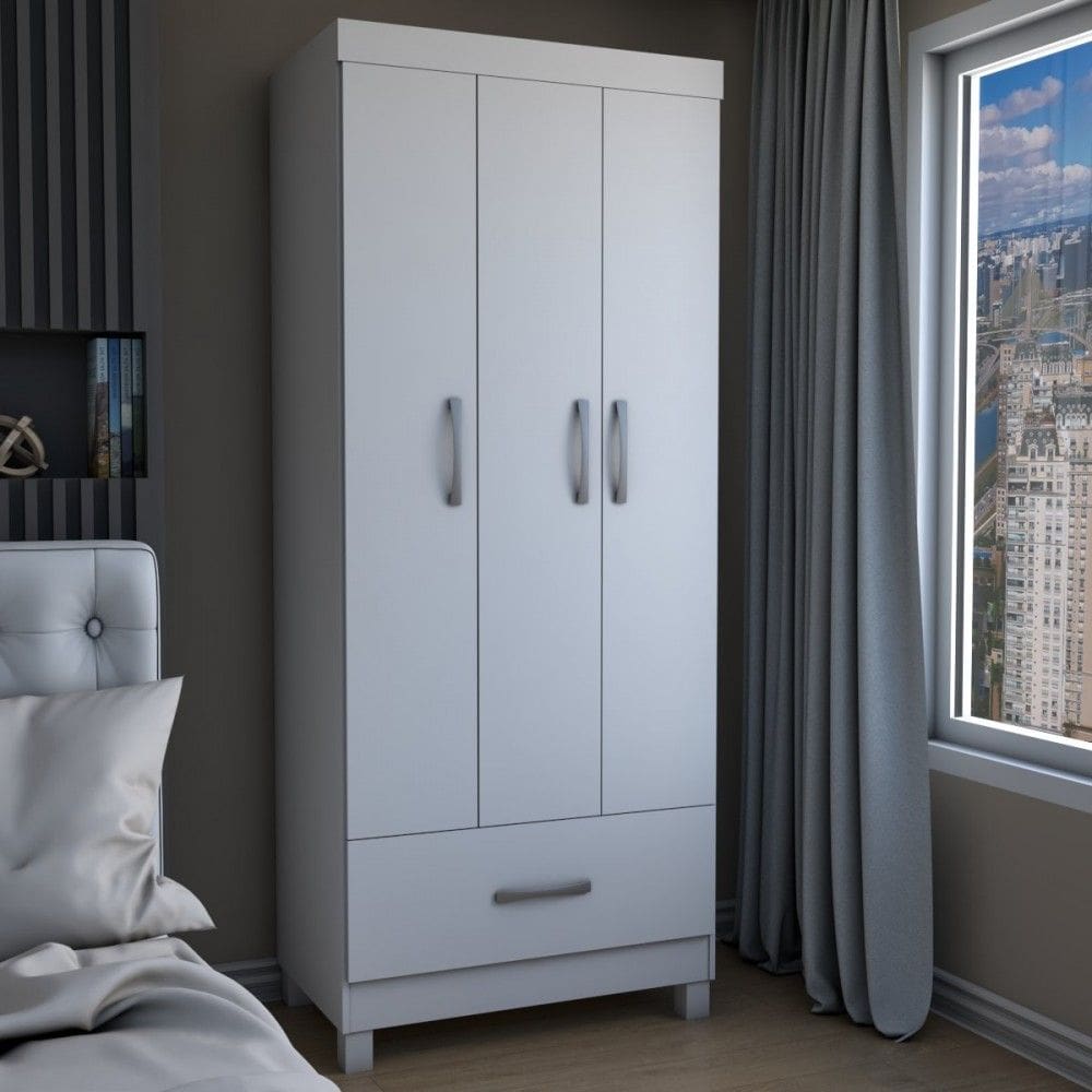 Guarda-Roupa Solteiro 3 Portas 1 Gaveta Branco - Panorama Móveis