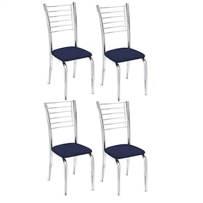 Kit 4 Cadeiras De Jantar Lara Cromada Para Cozinha Assento Corino Azul Marinho - Aurora Line