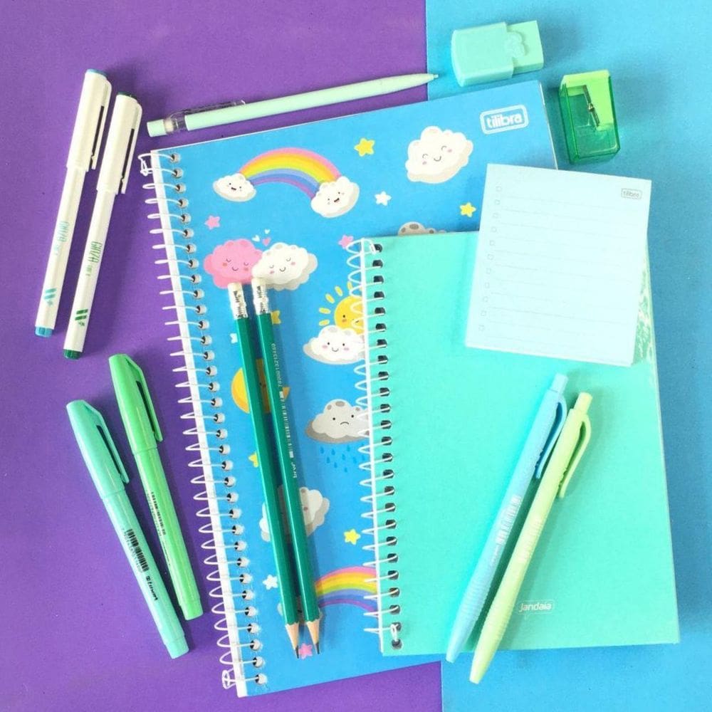 Kit Papelaria Tons De Azul E Verde 2.0 Fofo