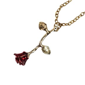 Colar Corrente Feminino Rosa Vermelha 3,5cm Dourado