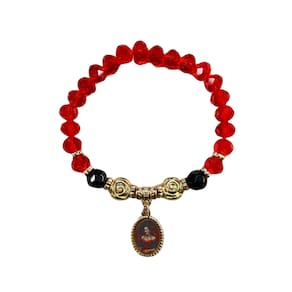 Pulseira Maria Padilha Preto Vermelho Medalha Cristal S.