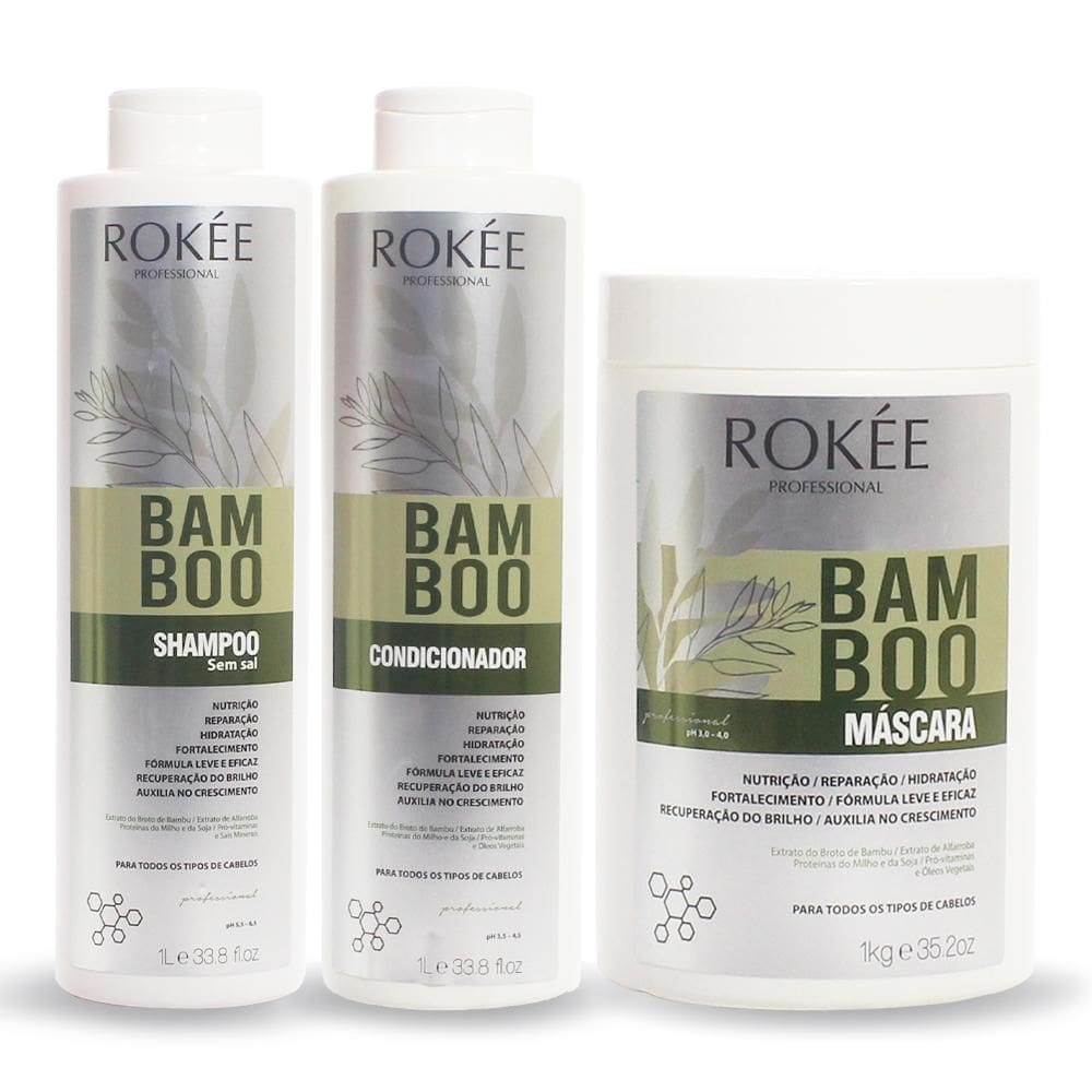 Kit ROKÉE Shampoo + Condicionador 1L + Máscara Bamboo