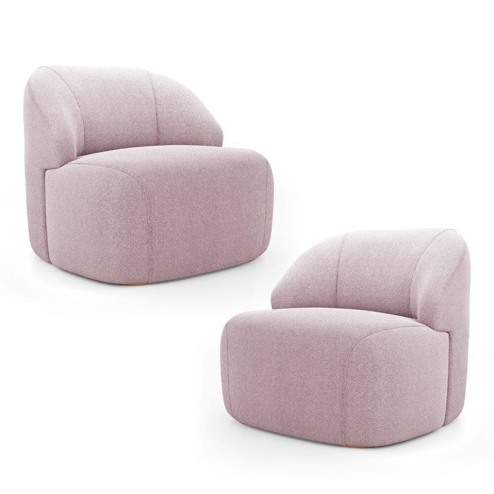 Kit 02 Poltronas Decorativas Kaya Orgânica Bouclê Rosê - Desk Design