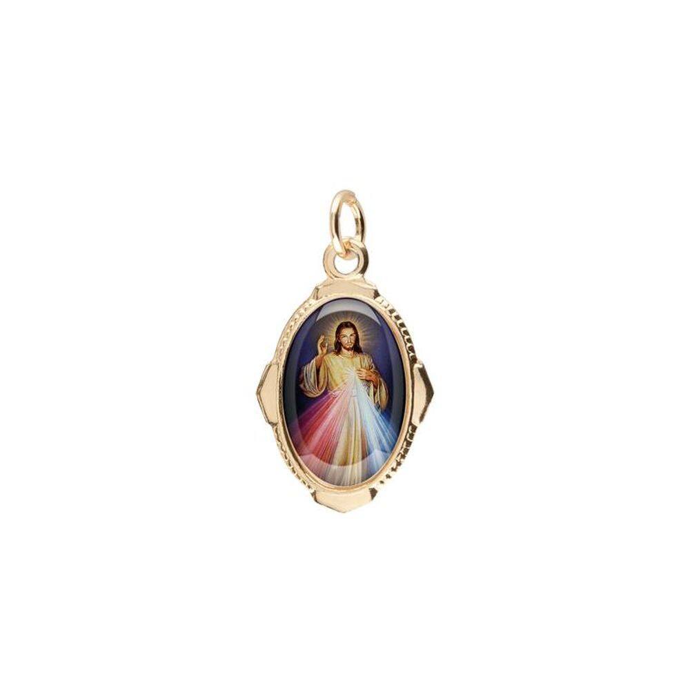 Medalha Oval de Jesus Misericordioso Aluminio Dourado (2 Unidades)