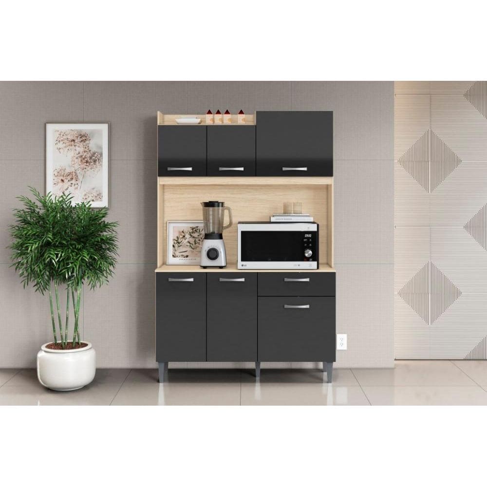 Cozinha Compacta 6 Portas 1 Gaveta Berlim Avena Grafito - Aramóveis