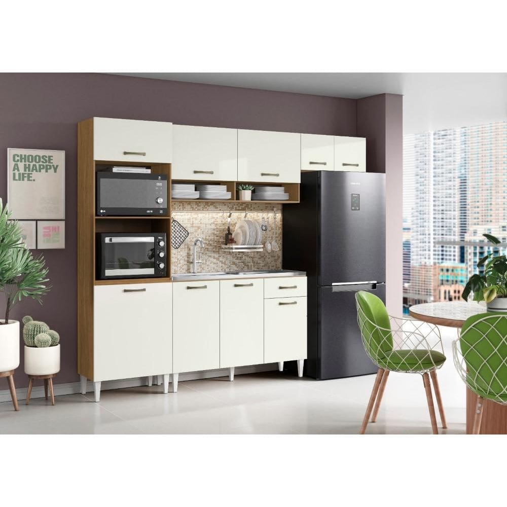 Cozinha Compacta Atenas com Balcão sem Tampo P/ Pia 9 Portas 1 Gaveta Atacama Off White - Aramóveis