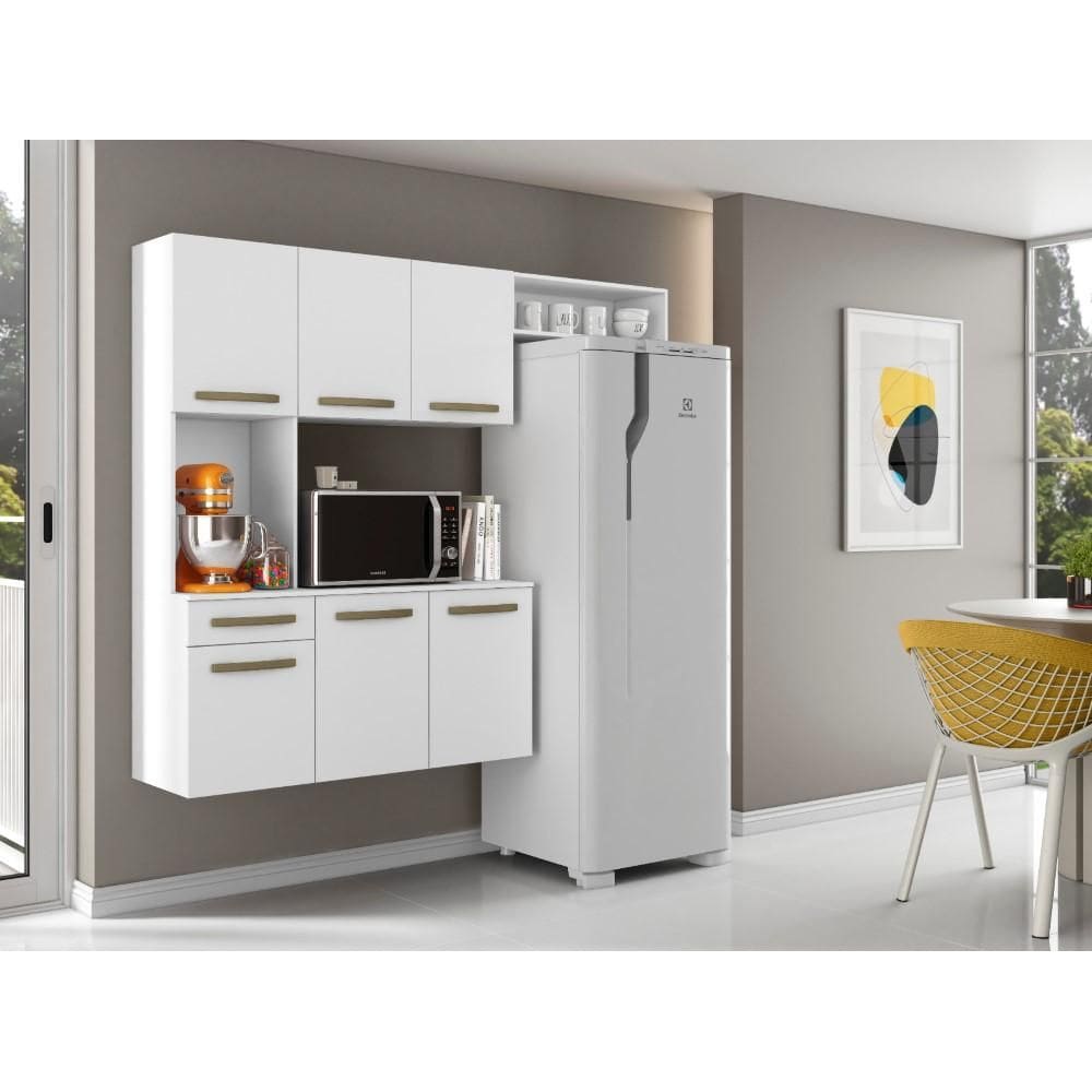 Armário de Cozinha com Balcão Compacta Suspensa Carol Branco - Aramoveis