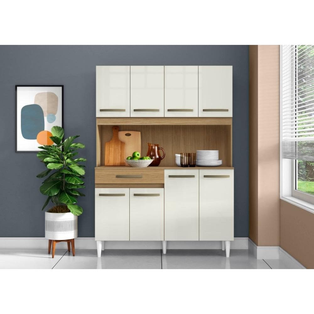 Cozinha Compacta 8 Portas 1 Gaveta Cleo Atacama Off White - Aramóveis