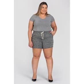 Bermuda Feminina Plus Size Moletinho Cós Largo Bolsos Frente Cordão Fake - Serena