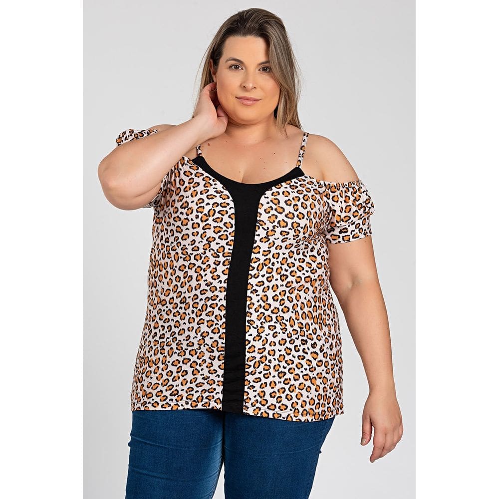 Blusa Feminina Plus Size Alça c/ Regulagem Malha Suede Sublimada - Serena