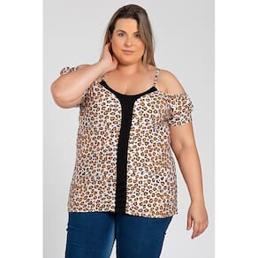 Blusa Feminina Plus Size Alça c/ Regulagem Malha Suede Sublimada - Serena