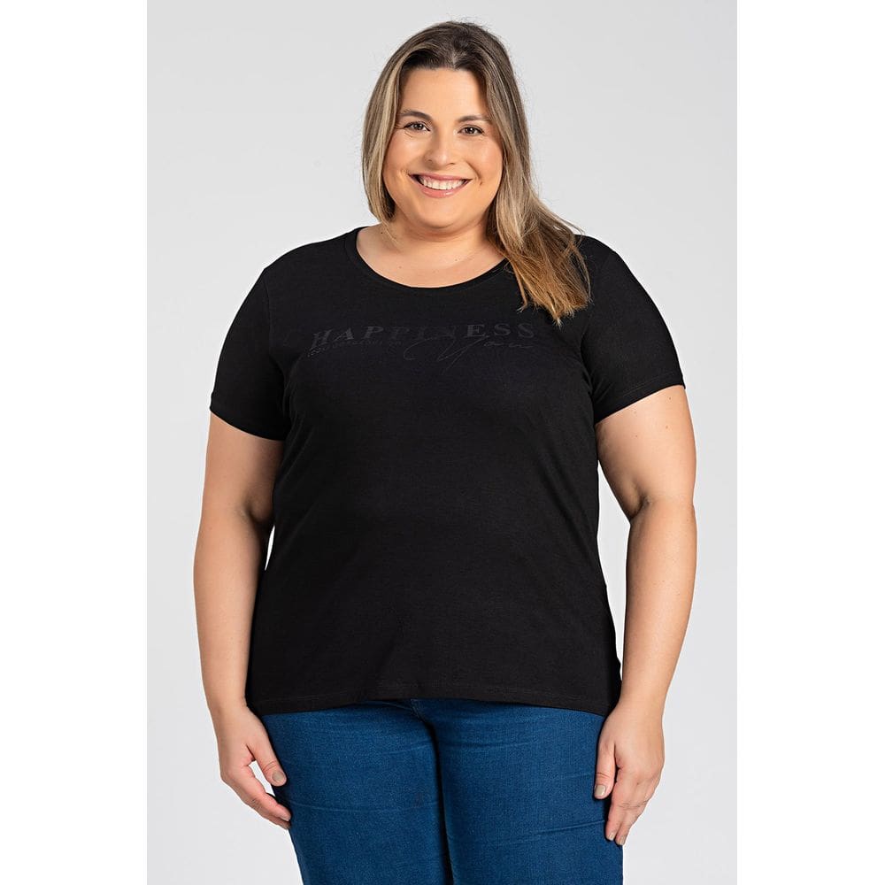 Blusa Feminina Plus Size Malha Viscose c/ Estampa "Happiness" - Serena