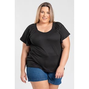 Blusa Feminina Plus Size Malha Suedy Detalhe Ombros Com Elástico - Serena