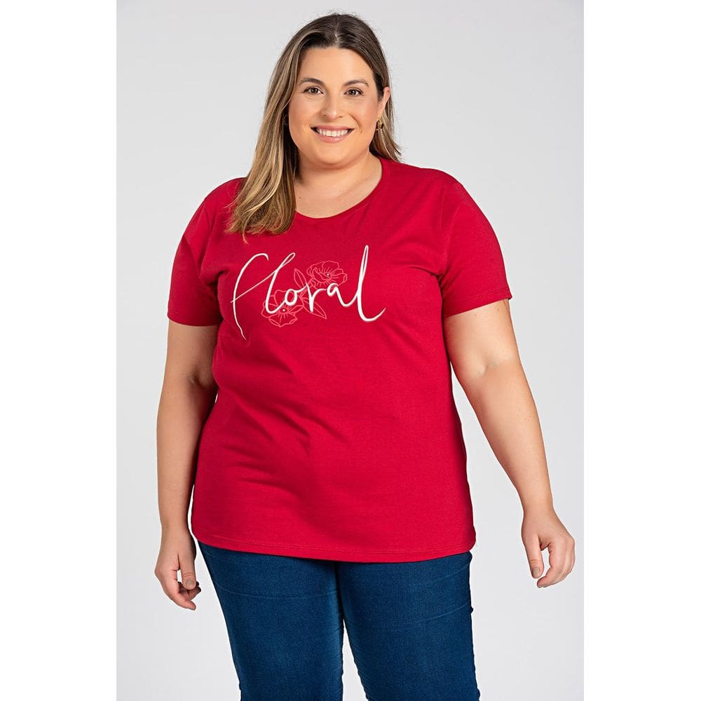 T-shirt Feminina Plus Size Malha algodão Estampada "Floral" - Serena