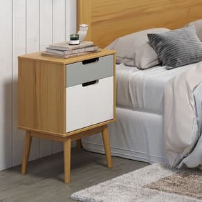 Mesa de Cabeceira 1 Porta 1 Gaveta Nórdica Yescasa Roble/Cinza/Branco