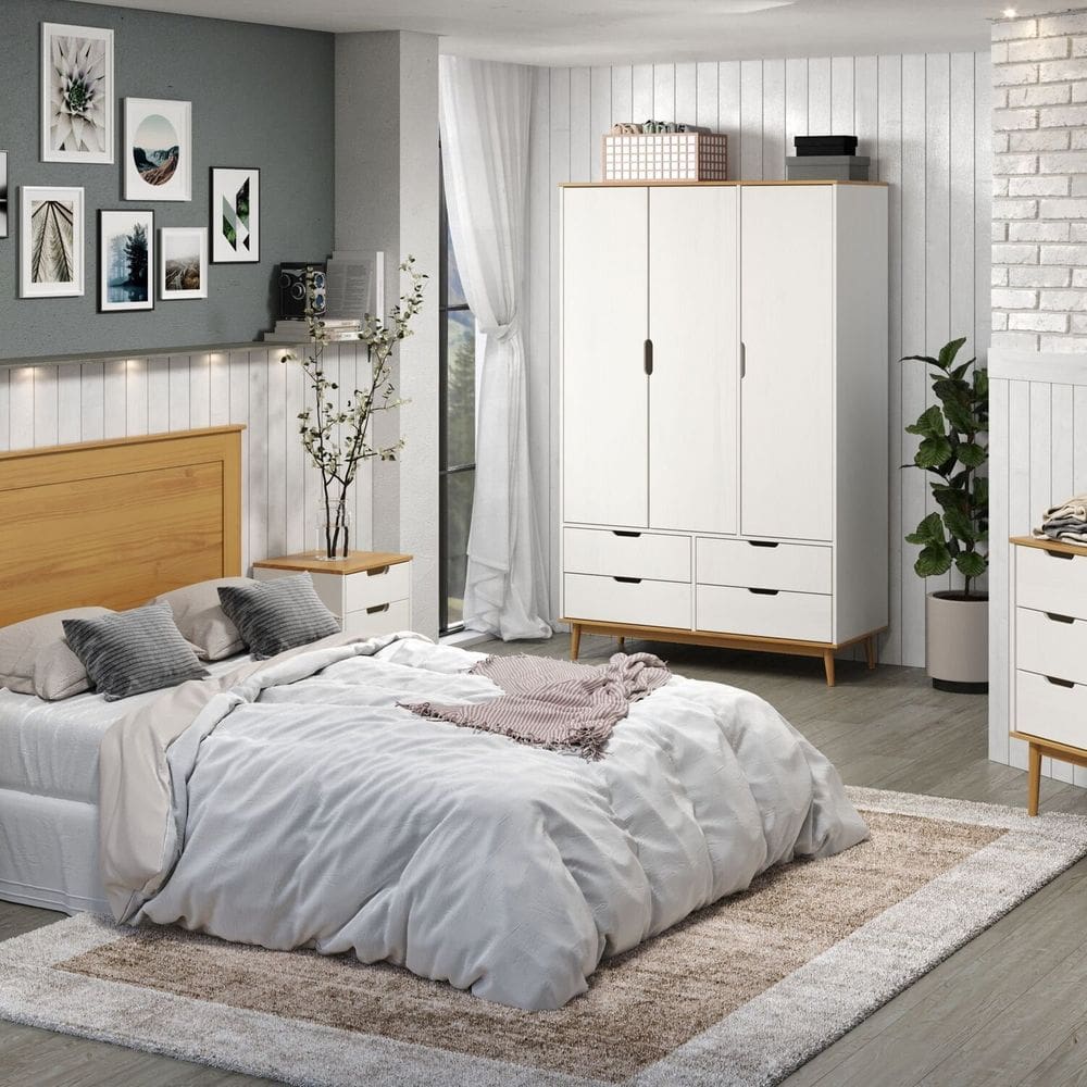 Guarda-roupa 3 Portas 4 Gavetas Nórdica Yescasa ROBLE/BRANCO