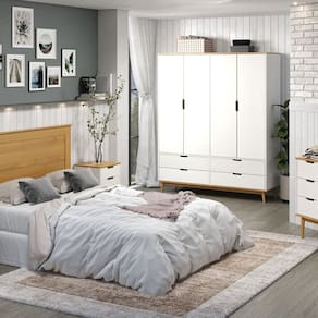 Guarda-roupa 4 Portas 4 Gavetas Nórdica Yescasa ROBLE/BRANCO