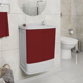 Gabinete para Banheiro em Plástico com Lavatório Fit sem Torneira Branco e Bordo