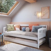 Sofá Cama e Cama Auxiliar Andover de Madeira Maciça com Lastro Branco