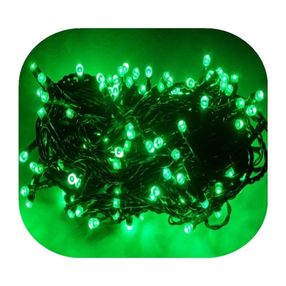 Cordão Pisca 100 Led Prova D´água Fixo Fio Verde 10 Cores 10m Decor Natal