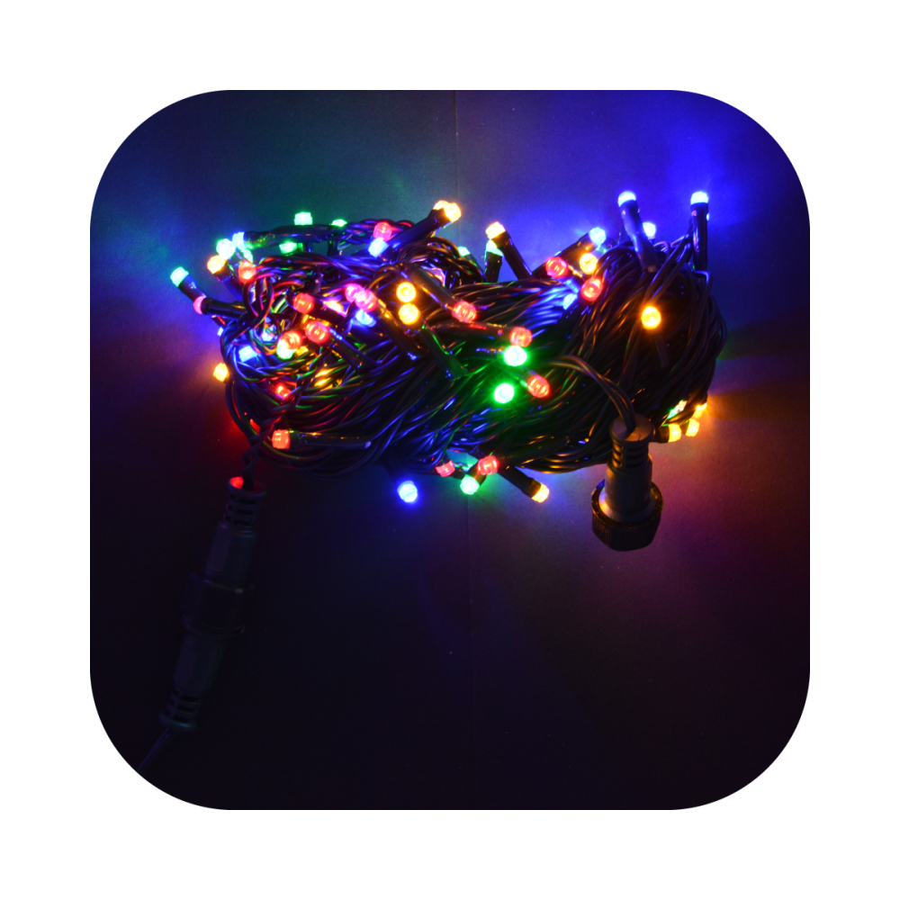 Cordão Pisca 100 Led Prova D´água Fixo Colorido Fio Verde 10m Decor Natal 220v