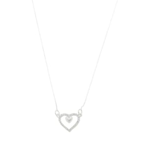 Colar Feminino De Prata 925 Veneziana Coração Cravejado