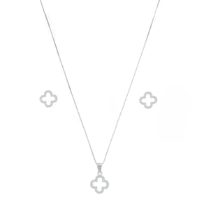Corrente De Prata 925 Feminina 50cm Conjunto Brinco Trevo