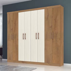 Guarda-Roupa Casal Petropolis 8 Portas 2 Gavetas Canelato Rustico/Natural/Off White - Atualle Móveis