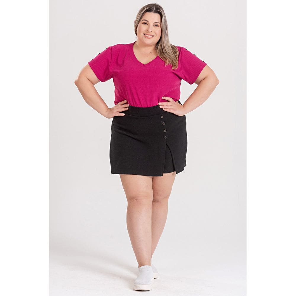 Shorts Saia Feminino Plus Size C/ Fenda na Perna detalhe Botões Fake - Serena