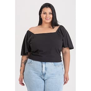 Blusa Feminina Plus Size Decote Quadrado Mangas Godê - Serena
