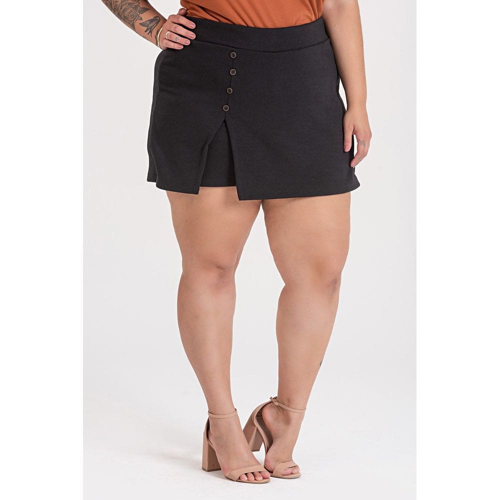 Shorts Saia Feminino Plus Size C/ Fenda na Perna detalhe Botões Fake - Serena