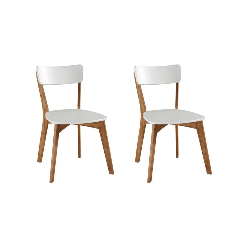 Kit 2 Cadeiras de Madeira com Assento e Encosto em Mdf Coleção Scandian Freijó/ Branco Laqueado