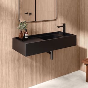 Cuba Esculpida de Porcelanato para Banheiro Alto Padrão 100x45x15cm Acetinado Preto