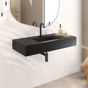 Cuba Esculpida de Porcelanato para Banheiro Alto Padrão 100x45x15cm Acetinado Preto