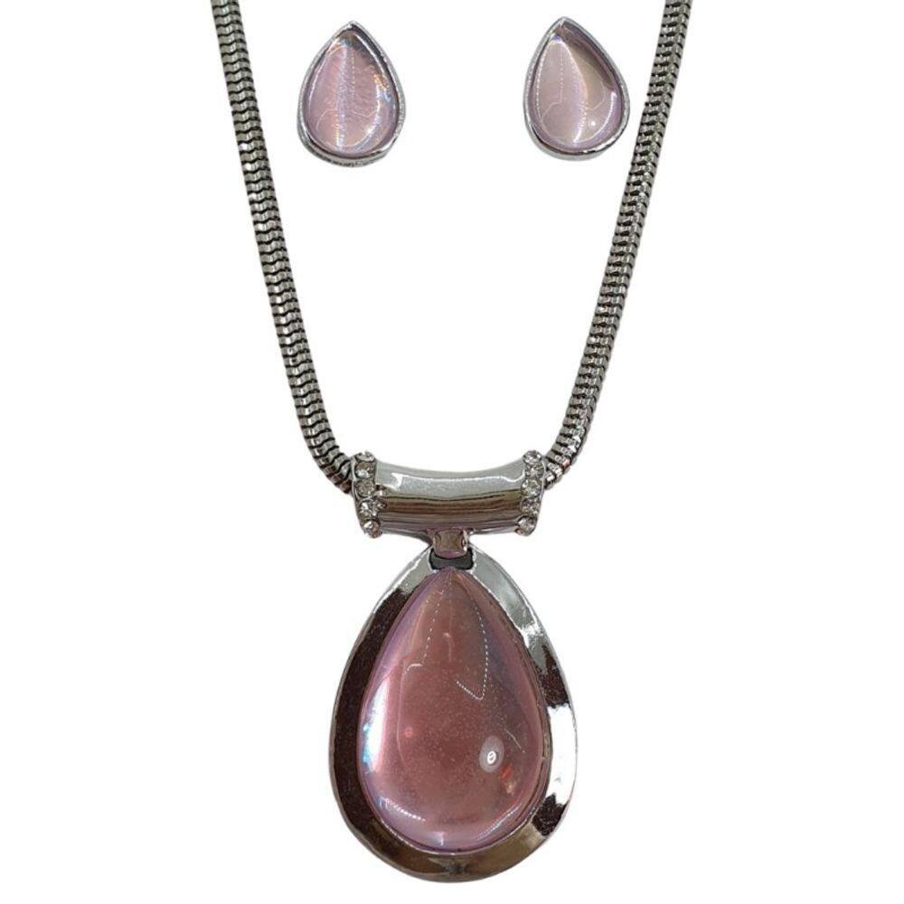 Conjunto Brinco e Colar Folheado Formato de Gota