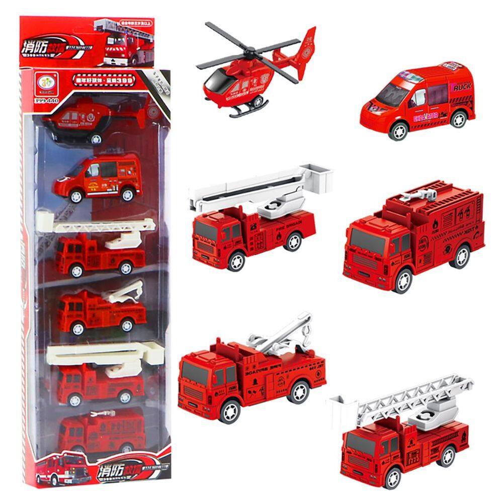 Kit Carrinhos de Bombeiro com Fricção - Miniaturas Colecionáveis, Conjunto 6 Peças - Brinquedo Infantil