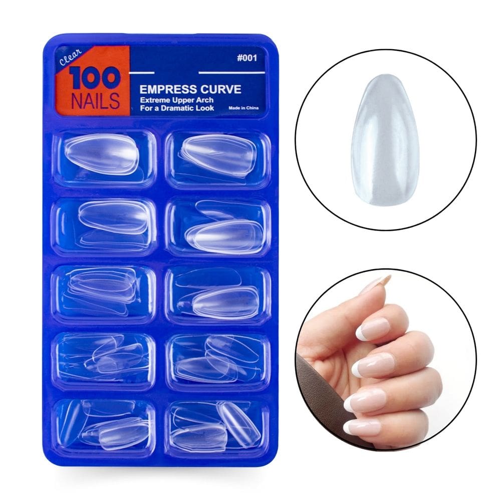 100 Unhas Postiças Almond Amendoada Curta Transparente