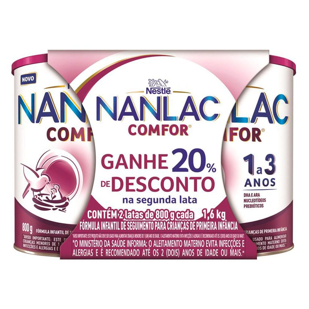 Fórmula Infantil NANLAC Comfor 2 Latas 800g cada e Ganhe 20% Desconto na Segunda Lata