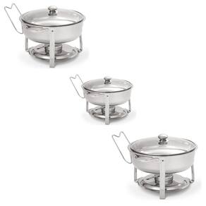Kit 3 Rechaud Redondo 3l Banho Maria Aço Inox Suporte Tampa