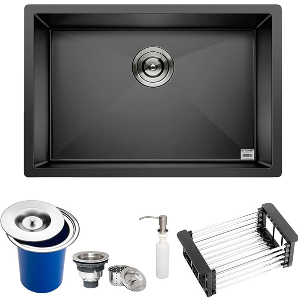 Cuba Preta Quadrada Inox Cozinha Pia Embutir Sobrepor Gourmet 6040 Premium Com Lixeira Embutir 5 Litros