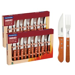 Kit Churrasco Jogo Talheres Jumbo com Cabo de Madeira 24 peças Tramontina