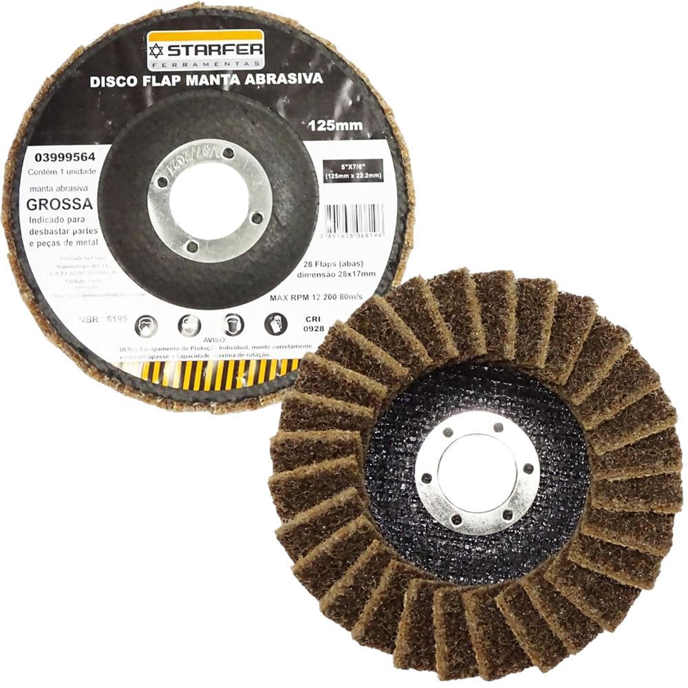 Disco Flap com Manta 5” Grossa Amarela Ideal para Desbaste Lixar Polir Aço Aluminio Metais - Starfer
