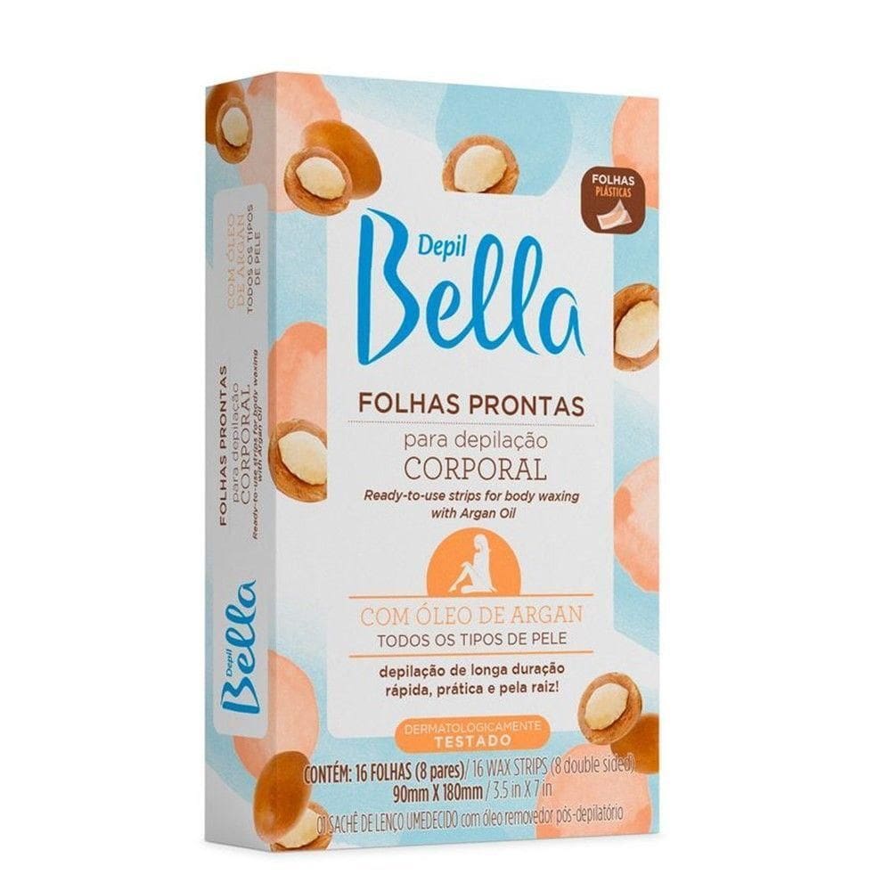 Folhas Prontas Para Depilação Corporal Pernas Braços Depil Bella Argan 16 Unidades